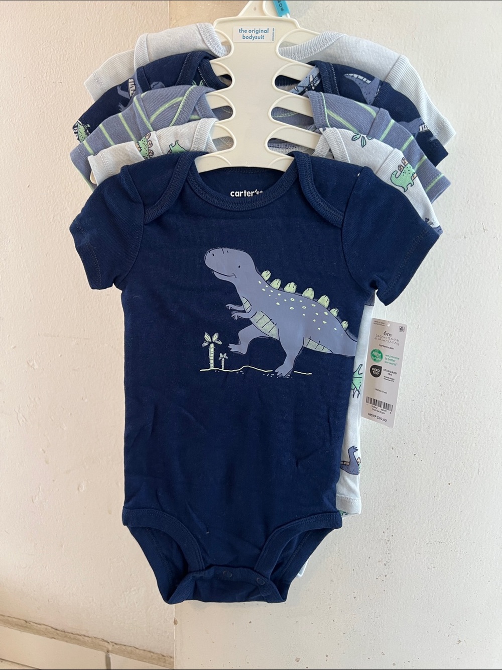 Carter's Navy and Light Blue Dino Short-Sleeve Baby One-Piece